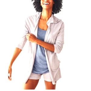 NWT Tahari White Linen Jersey Open Front Hoodie M